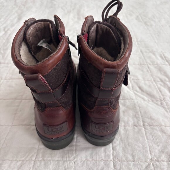 UGG Kesey Womens 9 Brown Leather Shearling Boots Lace Up Zip - Picture 4 of 15